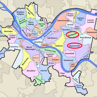 Neighborhoods of Pittsburgh, highlighting Shadyside and Squirrel Hill.